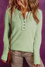 Waffle Knit Textured Henley Top Woman Blouses