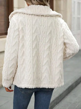 Fuzzy Texture Button Up Collared Neck Coat Woman Outerwear
