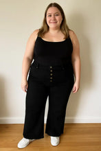 Mittoshop Twill High Waisted Button Fly Wide Leg Pants Woman Pants