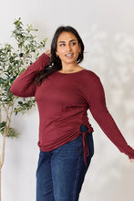 Culture Code Full Size Drawstring Round Neck Long Sleeve Top Woman Blouses