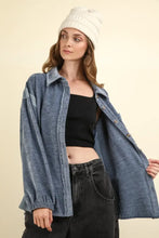 VERY J Mixed Media Button Down Raw Hem Shacket Woman Outerwear