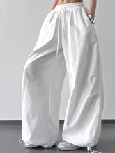 White wide leg casual drawstring pants with elastic waistband loose fit perfect for everyday comfort