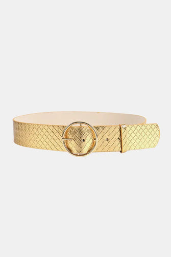 PU Leather Circle Shape Buckle Belt Gold One Size Belts
