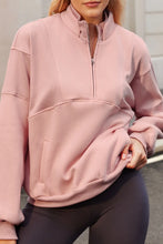 Half Zip Drop Shoulder Long Sleeve Sweatshirt Pale Blush