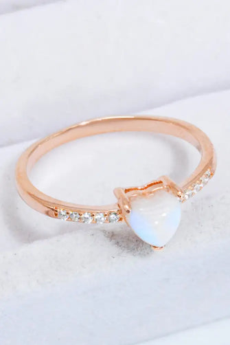 Natural Moonstone Heart 18K Rose Gold-Plated Ring Rose Gold Rings