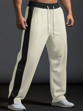 Men's Full Size Drawstring Contrast Wide Leg Pants Plus Size Beige