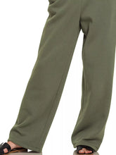 Olive green zenana fleece sweatpants with wide-leg relaxed fit and clean stitching details with pockets