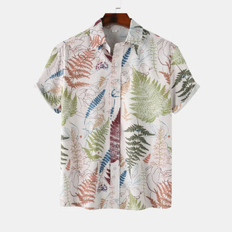 Men's Tropical Fern Print Short Sleeve Button-Up Shirt Multicolor