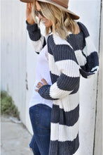 Contrast Stripes Open Front Long Sleeve Cardigan Woman Outerwear