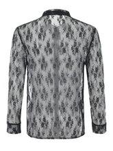 Men's Full Size Lace Long Sleeve Sheer Shirt Plus Size Mens Tops
