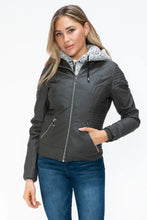 YMI Faux Layered Double-Zipper Jacket with Fuzzy Hood Woman Outerwear