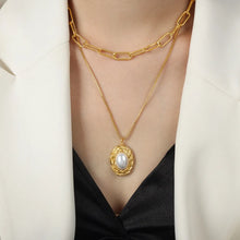 Inlaid Pearl Double-Layered Titanium Steel Necklace Gold One Size