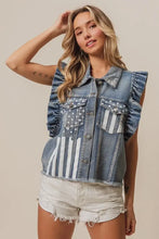 BiBi American Flag Washed Denim Jacket Woman Outerwear