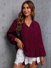 Crochet Tassel Tie Neck Long Sleeve Blouse Woman Blouses