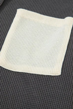 Waffle-Knit Two-Tone Long Sleeve Hoodie Woman Sweatshirts