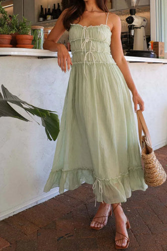 Ruffled Hem Frill Midi Cami Dress Light Green