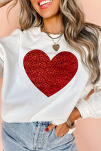 Valentine’s Day Heart Round Neck Long Sleeve Sweatshirt White