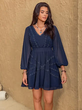 Lace Detail V-Neck Balloon Sleeve Mini Dress Casual Dresses