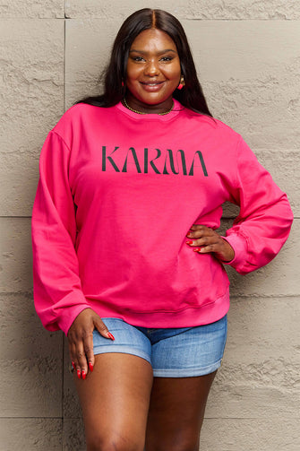 Simply Love Full Size KARMA Graphic Sweatshirt Hot Pink Woman Sweatshirts