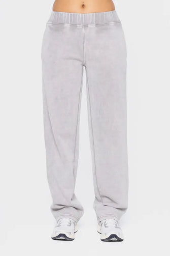 Mono B Elastic Waist Fleece Pants with Pockets Light Gray
