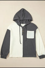 Waffle-Knit Two-Tone Long Sleeve Hoodie Woman Sweatshirts