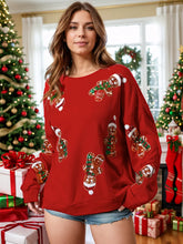 Sequin Gingerbread Man Long Sleeve Sweatshirt Deep Red