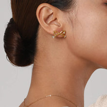 Stainless Steel Inlaid Zircon Bow Earrings Gold One Size