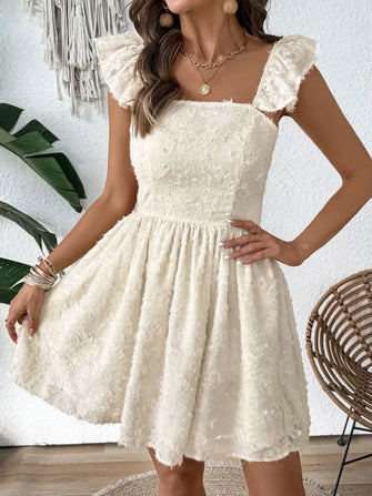 Cutout Cap Sleeve Mini Cami Dress Cream Casual Dresses