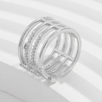 925 Sterling Silver Inlaid Zircon Ring Silver