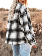 Pocketed Plaid Button Down Long Sleeve Shacket Casual Dresses