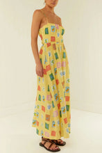 Printed Square Neck Maxi Cami Dress Yellow