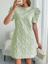 Round Neck Puff Short Sleeve Mini Dress