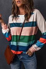 Striped Raglan Sleeve Round Neck Tee Woman T Shirts