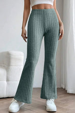 Basic bae full size ribbed high waist flare pants in teal with cozy knit texture and high-waisted fit
