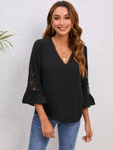 V-Neck Lace Detail Flounce Sleeve Blouse Woman Blouses