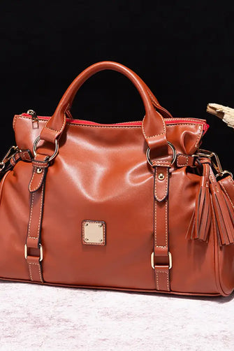 PU Leather Handbag with Tassels Brown One Size Handbags