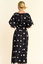 Davi & Dani Polka Dot Puff Sleeves Waist Tie Midi Dress Casual Dresses