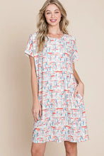 BOMBOM Printed Round Neck Short Sleeve Tee Dress Red