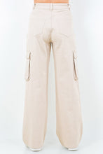 Beige American Bazi full size drawstring wide leg cargo pants with multiple pockets for plus size wear