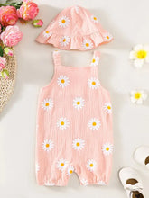 Children's Daisy Textured Wide Strap Romper and Hat Set Kids Sets