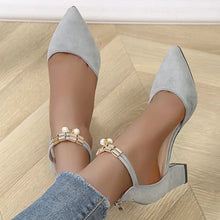 Point Toe Block Heels Pumps Gray woman pumps