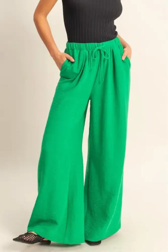 HYFVE Elasticized Waist Wide Leg Pants GREEN Woman Pants