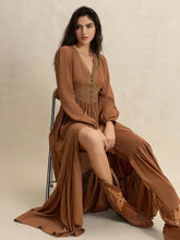 Ruffled Hem V-Neck Balloon Sleeve Maxi Dress Woman Maxi Dress