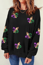 Sequin Round Neck Dropped Shoulder Sweatshirt Black Woman Sweatshirts