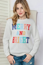 Full Size MERRY AND BRIGHT Cable Knit Pullover Sweatshirt White Woman Sweatshirts