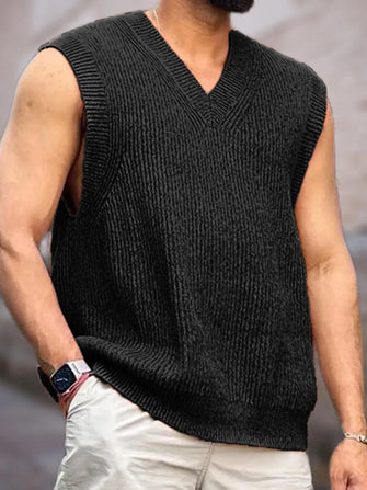 Men's V-Neck Knit Sweater Vest Black