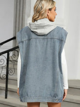 Removable Hood Button Up Cap Sleeve Denim Jacket Casual Dresses
