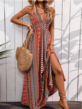 Tied Back Printed Sleeveless Maxi Slit Dress