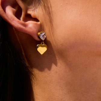 18K Gold-Plated Inlaid Zircon Heart Drop Earrings Gold One Size