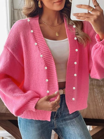 Open Front Drop Shoulder Cardigan Deep Rose